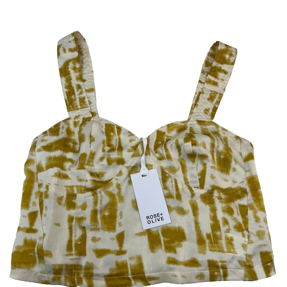 Rose + Olive  Mustard Yellow and White Crop Top Tank‎ Top Size Large NEW
